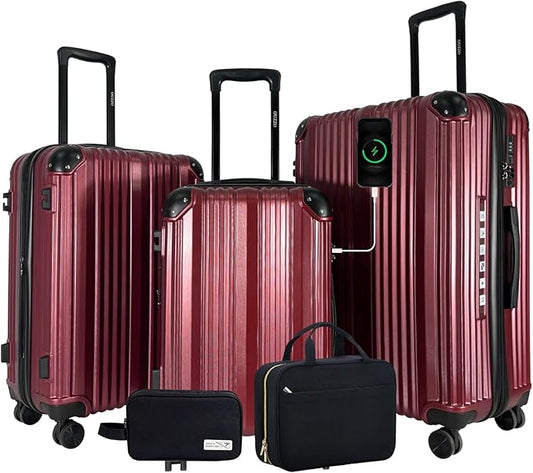 OUZZO 3 Piece Luggage Sets Hardshell Expandable Suitcases Sets with Double Spinner Wheels Lightweight ABS+PC Checked Luggage with TSA Lock for Women Men Family Trips
