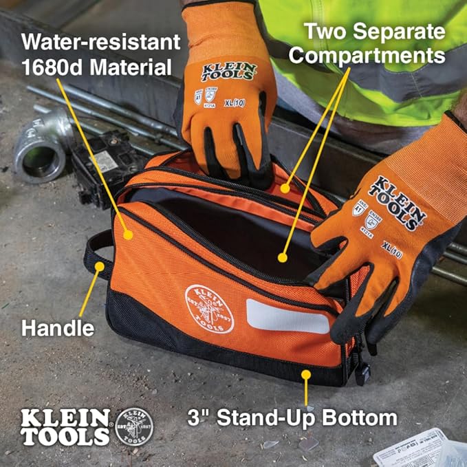 Klein Tools Tool Pouch, Dual Compartments, Heavy-Duty Tool Bag Organizer, Multipurpose Bag