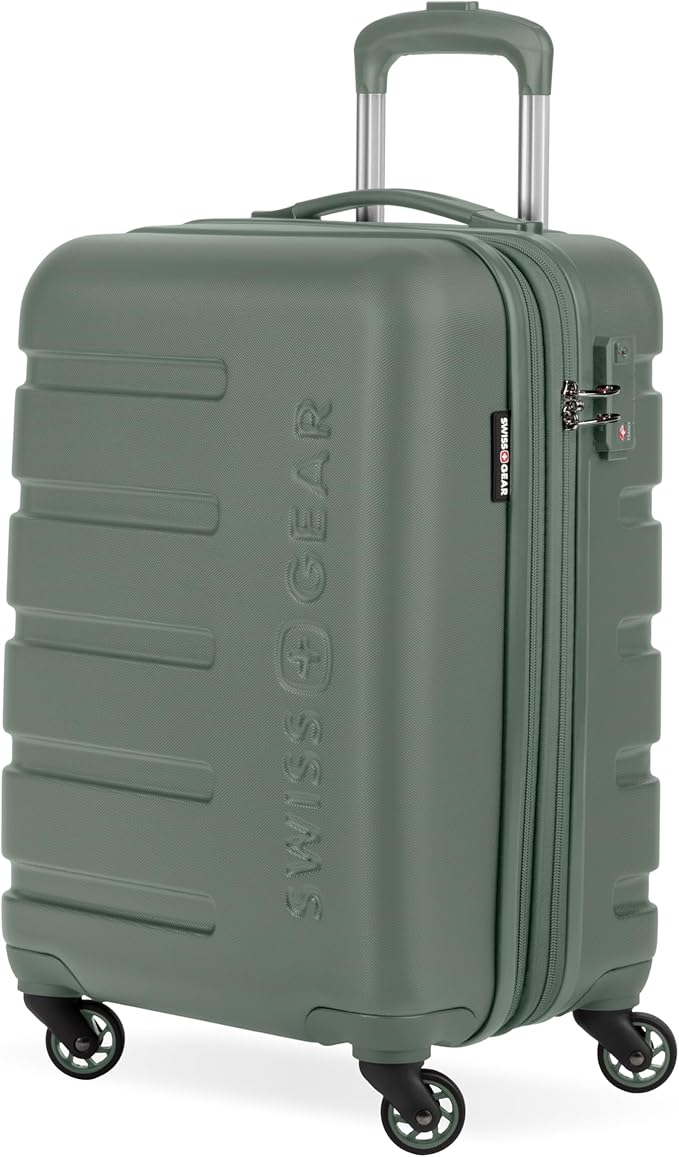 SwissGear 7366 Signature Hardside Expandable Luggage with Spinner Wheels, TSA Lock, Cup-Holder, Olive, Carry-On 19-Inch