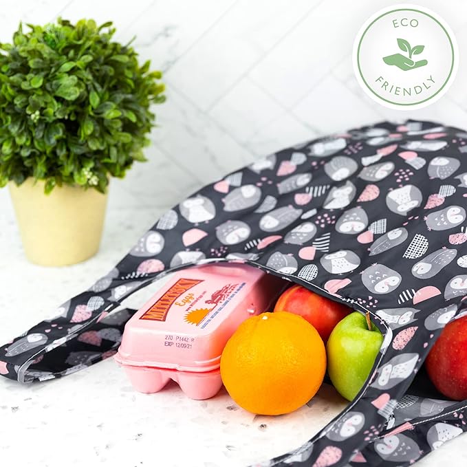 Masirs Reusable Grocery Bag (ANIMAL PATTERN | 6-PACK) - Reusable Ripstop Bags - Large, Strong Eco Friendly Bags - Foldable Shopping Bag - For Kitchen, Grocery & More - Packable Shopping Bag