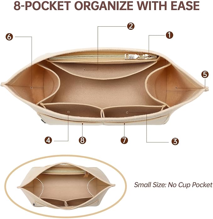 OPPOSHE Purse Organizer Insert for Longchamp Le Pliage, Premium Felt Long Champ Bag Handbag Women, Tote Organizer Insert with 6 Compartments (Small, Beige)