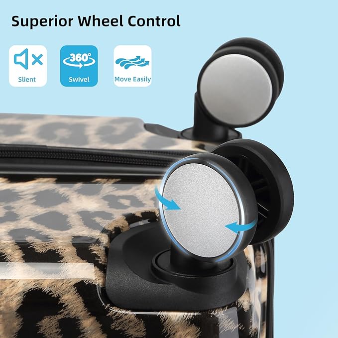 LARVENDER Luggage Sets 6 Piece, Expandable Luggage Hardside PC+ABS Leopard Suitcase Sets with Spinner Wheels TSA Lock, Lightweight Rolling Suitcase for Men and Women, Cheetah Print