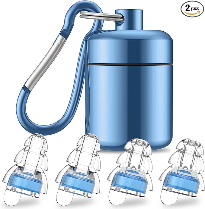 High Fidelity Concert Earplugs for Concerts Musicians，Earplugs for noise reduction，24db Advanced Filter Technology Ear Protection for Music Festivals,DJ's, Nightclub, Drummers - 2 Pairs(Blue)