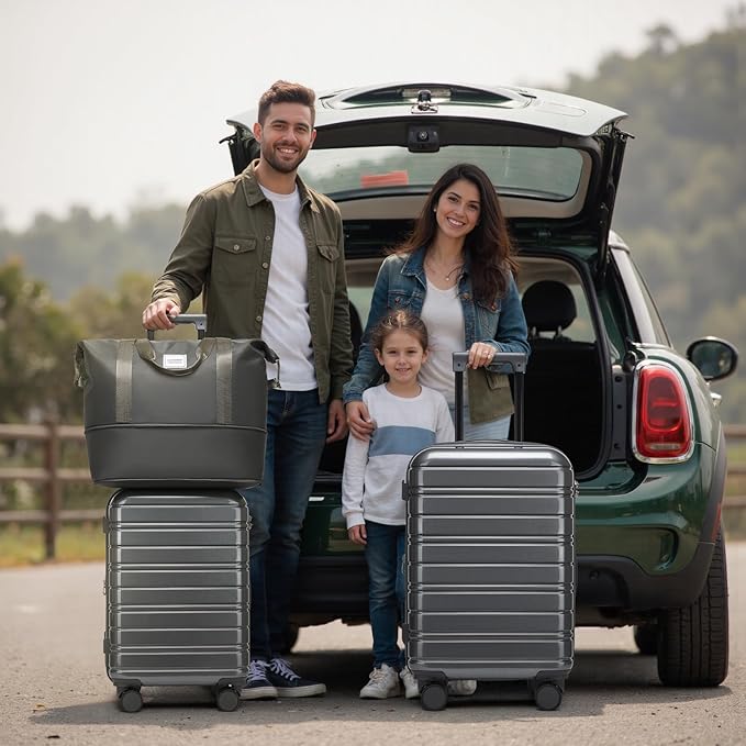 LARVENDER Luggage Sets 5 Piece Hardside Expandable Suitcase with Wheels Lock,PC+ABS Hardside Lightweight Rolling Suitcase for Women and Men,Space Grey
