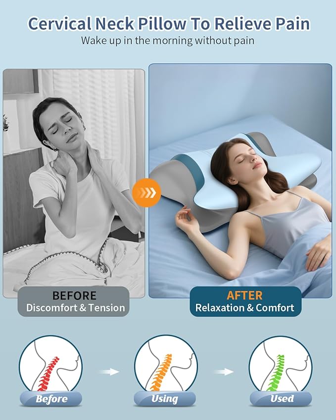 Cervical Neck Pillow for Pain Relief - Ergonomic Side Sleeper Pillow for Neck Support, Orthopedic Memory Foam Pillows for Sleeping, Contour Cervical Pillow Bed Pillow for Back Stomach Sleepers