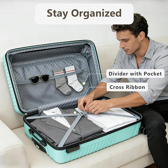 21 Inch Carry On Luggage, ABS Hardside Suitcase with Spinner Wheels, Airline-Approved Cabin Luggage with TSA Security Lock, Expandable Travel Suitcase for Flights, Business Trips & Weekend Vacations