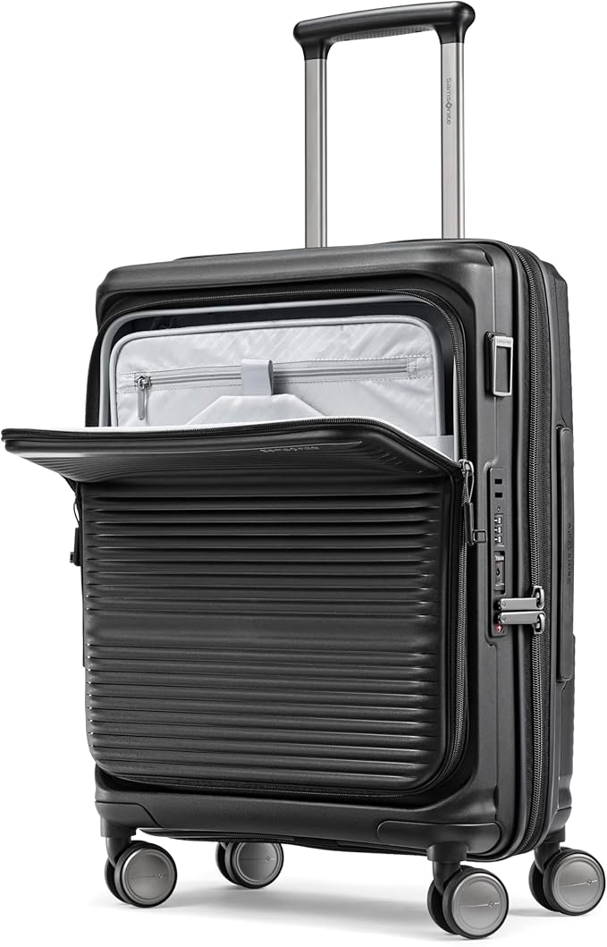 Samsonite Paralux Global Carry-On Luggage - Innovative Design - Quick Access Front Pocket - Dual Suspension Wheel Technology - TSA Lock - Expandable - Includes Removable Packing Cubes - Black