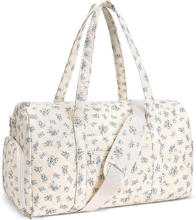 Gym Bag for Women, Cute Duffle Bag, Quilted Duffle Bag for Travel, Floral Duffle Bags, Weekend Bag with Zipper Pocket Dance Bag Organizer