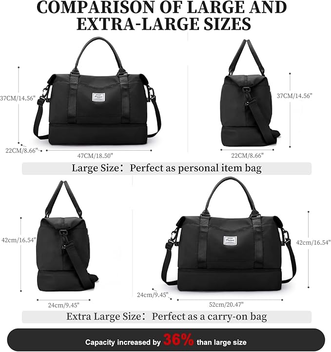 Weekender Bags for Women,Personal Item Travel Bag with Shoes Compartment,Overnight Travel Duffel Bag with Grid Toiletry Bag,Extra Large,Black