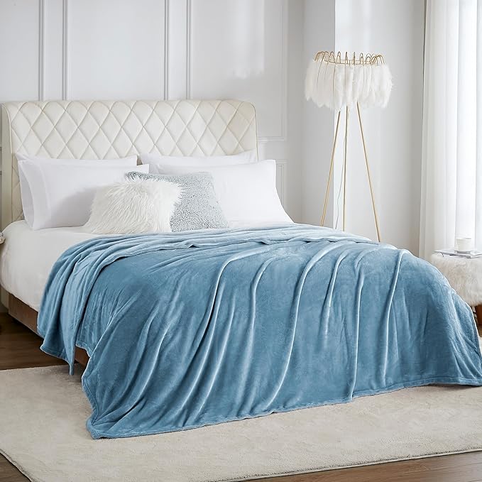 Hansleep Fleece Washed Blue Throw XL Blanket, Super Soft Flannel Fuzzy Plush Cozy Blanket for All Seasons, Washed Blue, Throw XL 50x70 Inches
