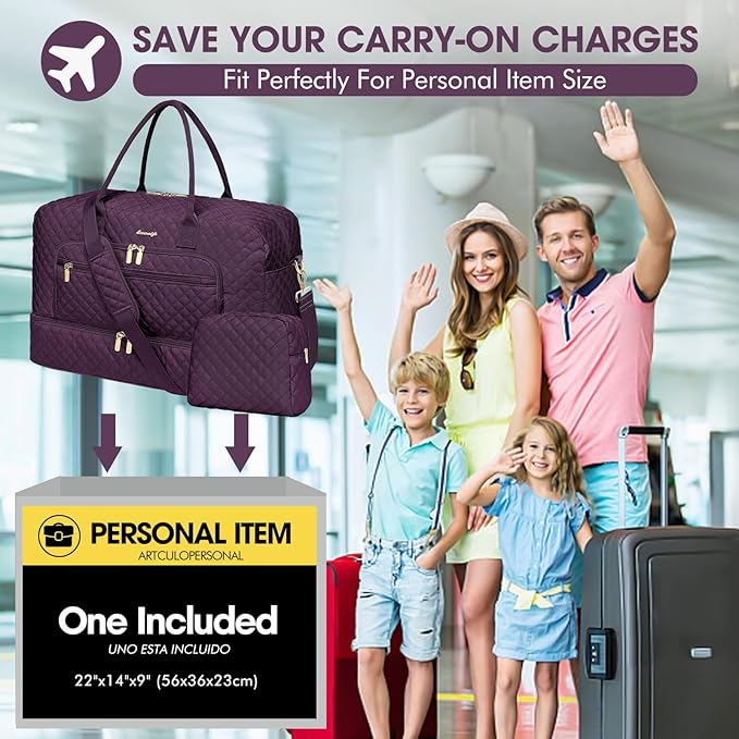 Travel Duffle Bag Weekender for Women - 38L Carry-On Overnight Personal Item Bag with Shoe Compartment & Wet Pocket Weekend Tote Bags with Toiletry Hospital Bags for Labor and Delivery