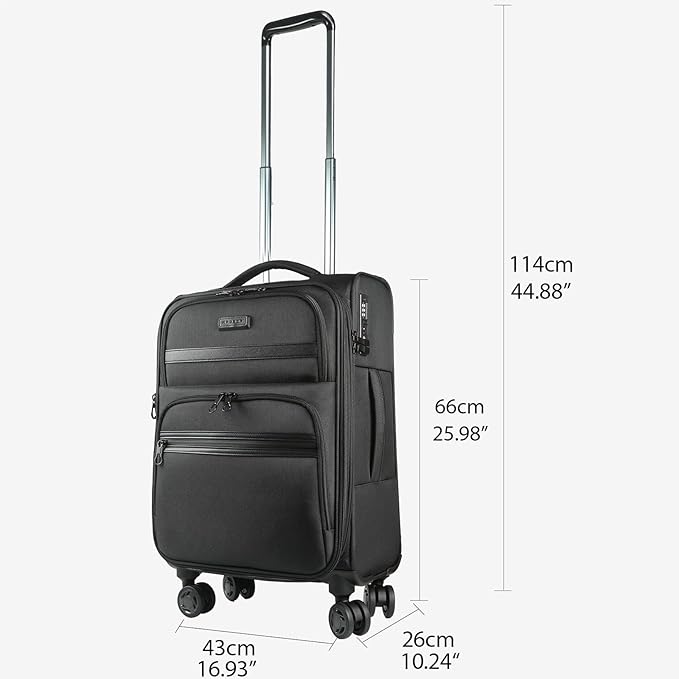 KROSER Softside Expandable checked Luggage with Front Business Pockets，24 Inch Suitcases with Spinner Wheels & Built-in TSA Lock, Durable Suitcase Rolling Luggage, Black