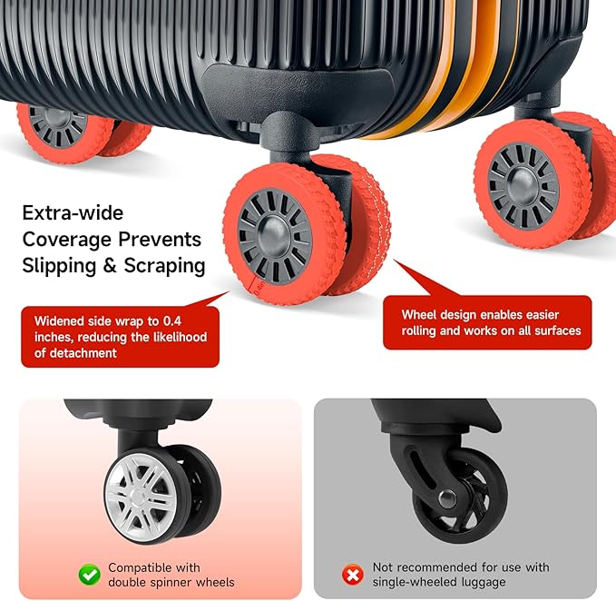 2026 Upgraded 8 Pcs Luggage Wheel Covers, Silicone Protective Covers for 2-2.4" Suitcases Spinner Wheel, Wear-Resistant, Anti-Noise, Thickened Protector, Travel Accessories (Red)