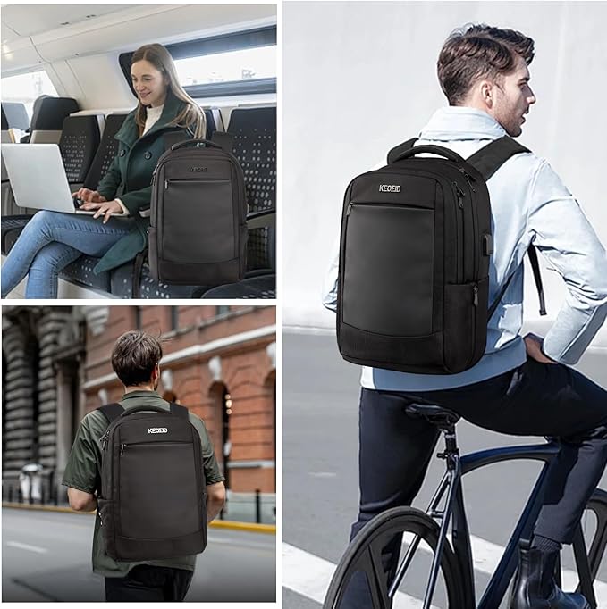 KEOFID Work Laptop Backpack for Men and Women, Mens Work Backpacks Fit 15.6 Inch Computer, Carry On Business Travel Back pack with USB Charging Port, Water Resistant(Black)