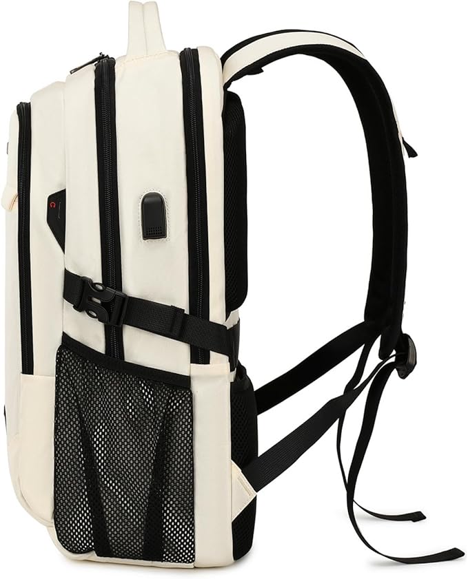 DUSLANG 17 Inch Laptop Backpack for Travel Water Resistant College Backpack for Women Laptop Bag with USB Charging Port,Beige A