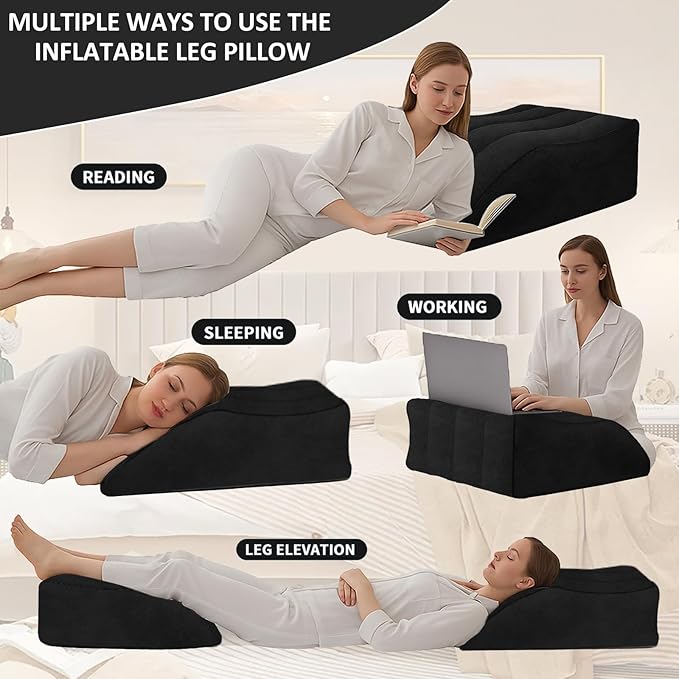 Inflatable Wedge Pillow for Leg Swelling - Inflatable Leg Elevating Pillow for After Surgery & Circulation,Wide Leg Pillow Elevation with Adjustable Sleep Mask for Traveling,Reading,Bed & Sofa Comfort