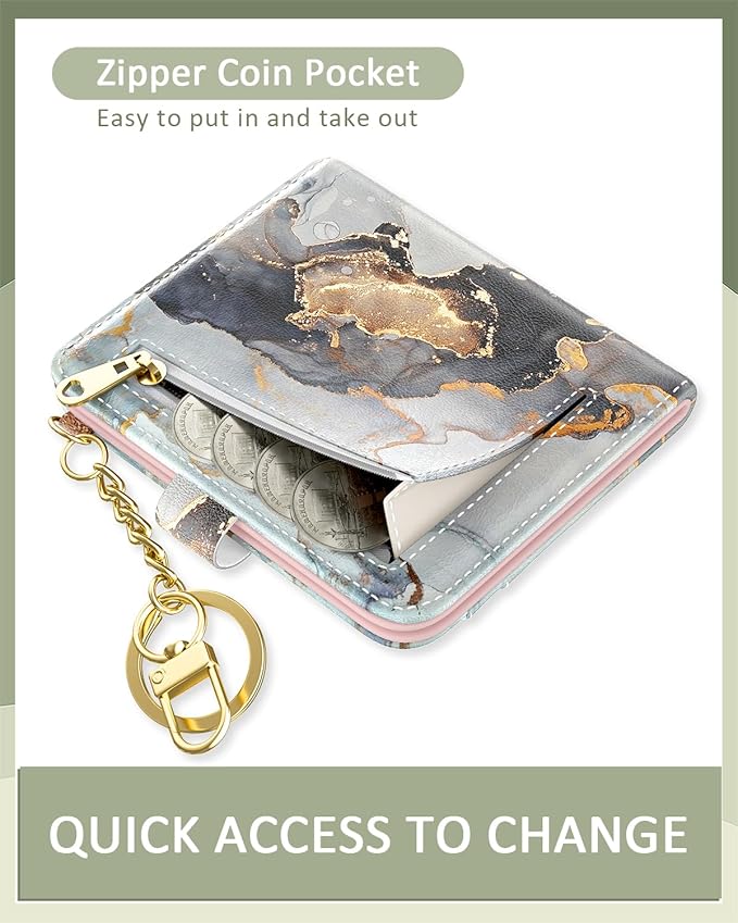 Aiawoxc Womens Wallet, RFID Small Wallets for Women, Slim Compact Credit Card Holder, Cute Leather Bifold Ladies Purse with Zipper Coin Pocket and ID Window, Black Gold Marble