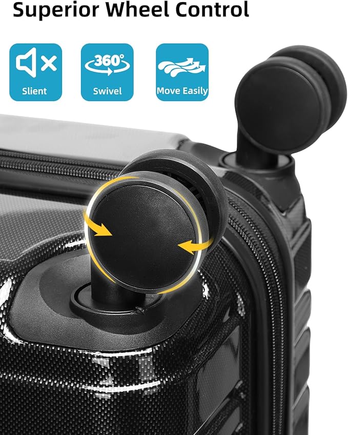 LARVENDER Luggage Sets 6 Piece Hardside Expandable Suitcase with Wheels TSA Lock, PC+ABS Hardshell Lightweight Travel Luggage Sets for Women, Glossy Black