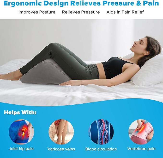Inflatable Knee Wedge Pillow for Back Sleeping - Ultimate Under Knee Pillow for Sleeping on Back, Comfortable Inflatable Leg Wedge Pillow, Blow up Triangle Pillow for Legs Bolster