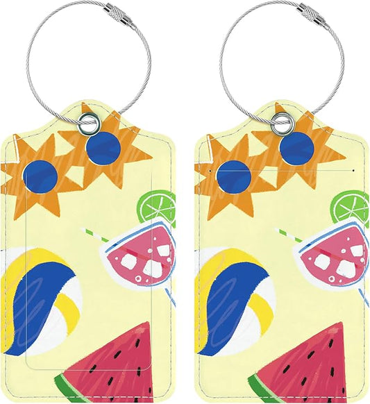 Luggage Tags for Suitcases, 2 Pack Cute PU Leather Luggage Tag TSA Approved with Stainless Steel Loop and Address Card Baggage Tag for Travel&Hotel Stays&Cruise Ships&Shipping and Mailing