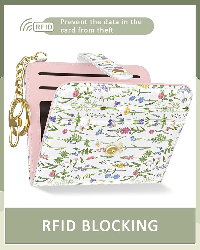 Aiawoxc Womens Wallet, RFID Small Wallets for Women, Slim Compact Credit Card Holder, Cute Leather Bifold Ladies Purse with Zipper Coin Pocket and ID Window, Elegant Floral