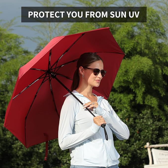 Anntrue Windproof Travel Umbrella, Auto Open Close Lightweight Compact Portable Backpack Folding Umbrella, Perfect for Car, Purse, Men and Women(Burgundy)