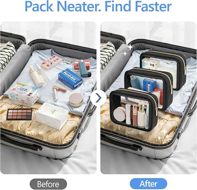PACKISM Clear Makeup Bag - TSA Approved Toiletry Bag for Carry-on & Checked Luggage, Water Resistant Car Storage Organizer with Reinforced Seams