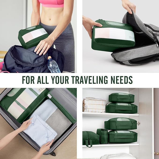 Veken 8 Set Packing Cubes for Travel Essentials, Suitcase Organizer Bags in 4 Sizes, Carry-On Luggage Accessories with Large Laundry & Hanging Toiletry Bag, Must-Have for Airplane, Road Trip & Camping
