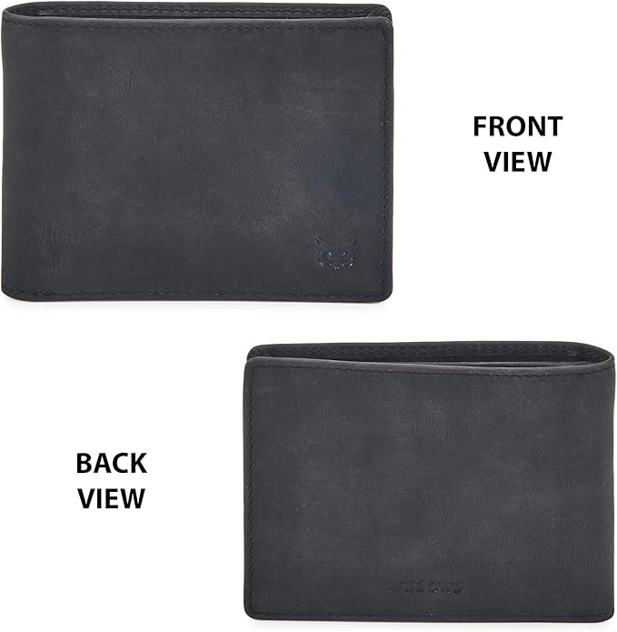 Real Leather Mens Bifold Wallet RFID Blocking Slim Minimalist Front Pocket - Thin & Stylish with ID Window in Gift Box (Crazy Horse, Black)