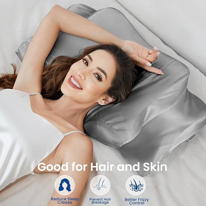 Satin Pillowcase for Cervical Pillows, (Cover Only) Fit for Orthopedic Neck Support Pillow, Silky Smooth Pillowcase Cover with Zipper Closure (Gray)