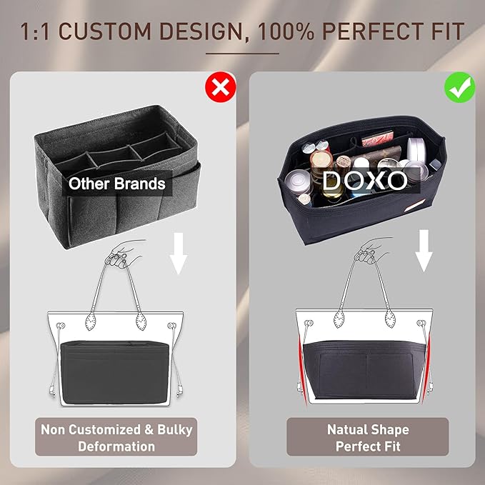 Doxo Purse Organizer Insert, Felt Bag Insert Tote Shaper Fit LV Speedy 30, Neverfull PM & Base Shaper 2pc Set (Medium-Black-Combination)