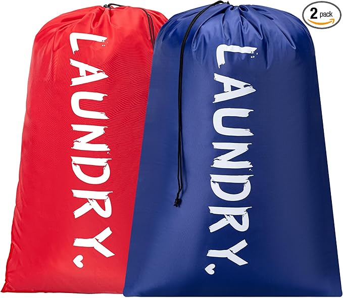 2 Pack XL Travel Laundry Bag, Machine Washable Dirty Clothes Organizer with Drawstring,Large Enough to Hold 4 Loads of Laundry, Easy Fit a Laundry Hamper or Basket Travel Essentials 24" x 36"