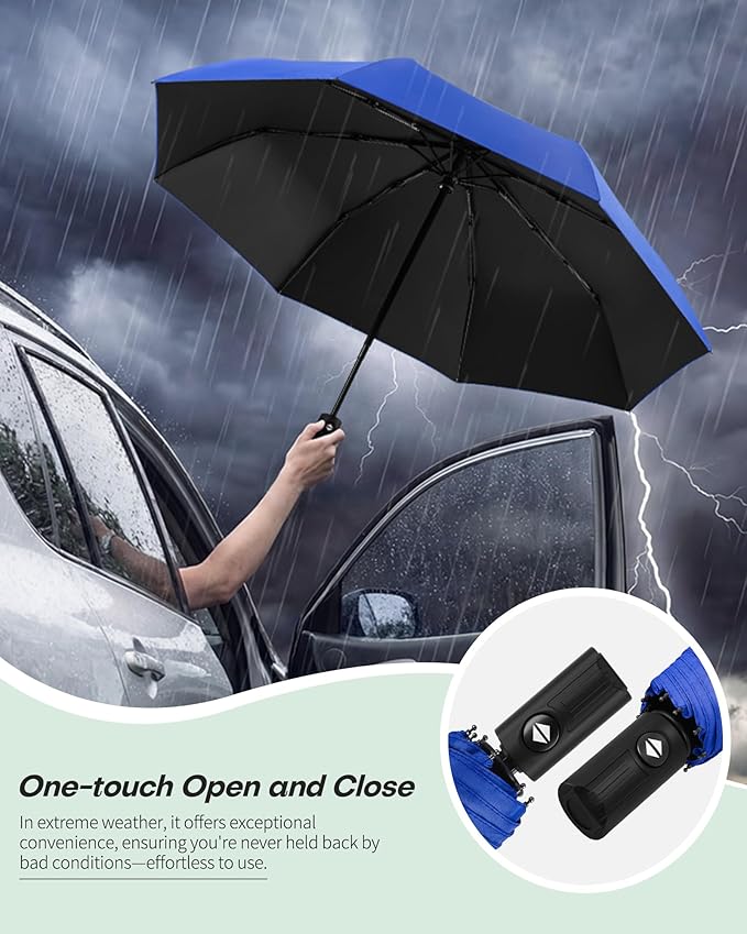 HIPPIH Compact Travel Umbrella for Rain - Windproof Automatic Umbrellas, UV Umbrella for Sun Protection with Black Anti-UV Coating, Portable Small Umbrellas for Backpack, Car, Walking, Kids, Women