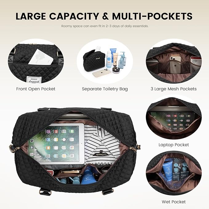 LOVEVOOK Travel Duffle Bag,Weekender Bags for Women with Shoe Compartment，Carry on Overnight Bag with Toiletry Bag,Gym Duffel Bag with Wet Pocket, Hospital Bags for Labor and Delivery