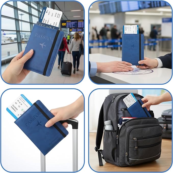 Passport Holder, RFID Passport Cover Wallet for Men Travel Wallet with Credit Card Slots Passports Wallets Case Book Travels Must Have for Women Men, Marine Blue