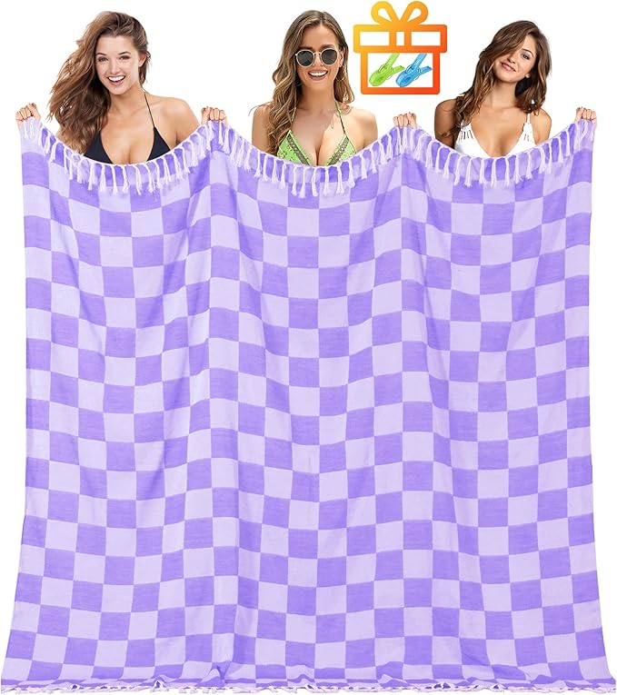 Antfuny Giant Beach Towel Blanket Autumn Outing Stuff for Women & Men Road Trip Camping Gear Ship Cruise Gear Must Haves Extra Large XXL Purple Plain PatternAirplane Accessories Travel Gadgets