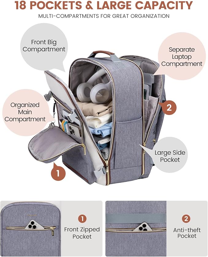 LOVEVOOK 40L Travel Backpack for Women & Men, Airline Approved Carry On Luggage with 3 Packing Cubes, TSA Overnight Bags, Waterproof Personal Item Bag, Weekender Essentials Backpacks fits 17" Laptop