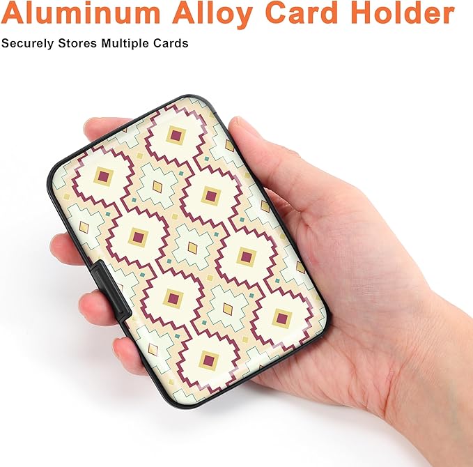Mayski Credit Card Holder, RFID Blocking, Aluminum Alloy Hard Case, Small Mini Business Metal Wallet for Women Men, Geometric Harmony