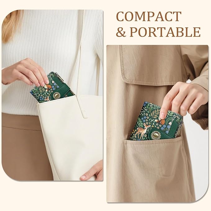 Icycay Squirrels Wallet Women Small RFID Blocking Bifold, Credit Card Holder, Zipper Coin Pocket, Cute, PU Leather, Compact, Travel, ID Window, 14 Card Slots, Cash Purse, Ladies Woman Female Girls