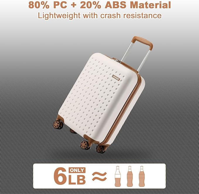 Kono Carry On Luggage 22x14x9 Airline Approved Lightweight Hardside Suitcase with Spinner Wheels & Built-in TSA Lock (Cream White, 20 Inch)