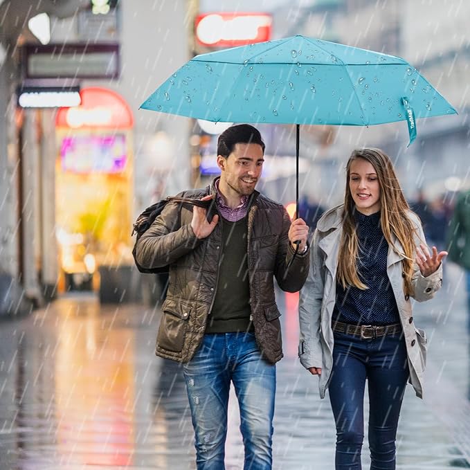 TradMall Travel Umbrella, 42/45 Inches Double Vented Canopy Windproof Automatic Strong Compact Folding Umbrellas for Rain Women and Men