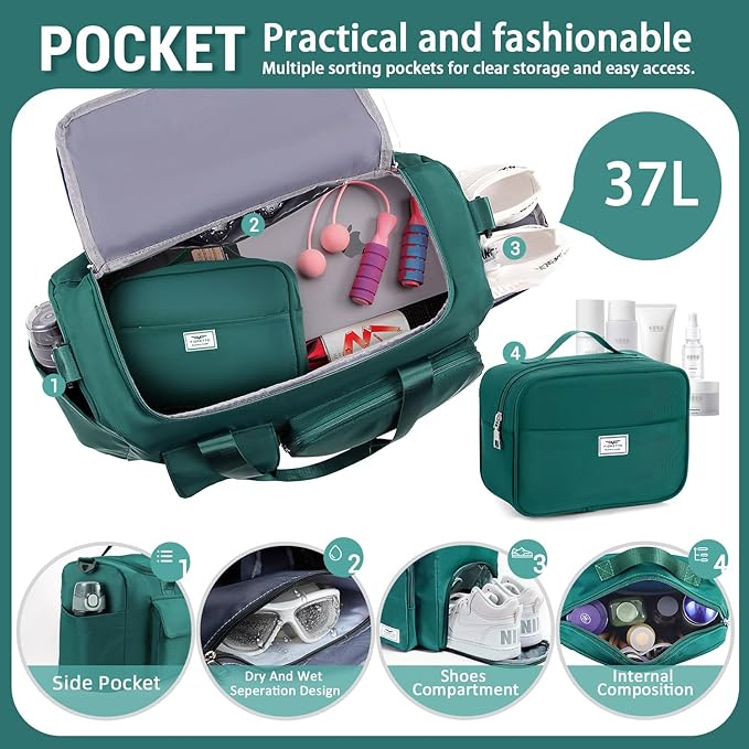 FIORETTO Women's Gym Duffle Bag with Shoes Compartment, 30L Capacity, Ideal for Travel, Gym, Sports, Duffel, Weekender