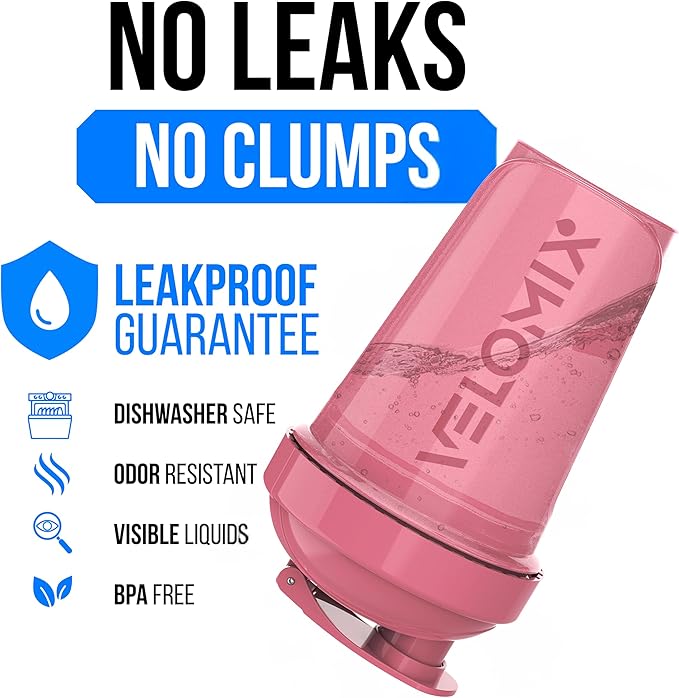 VELOMIX -2 Pack- 20 oz Protein Shaker Bottles for Protein Mixes - 2x Wire Whisk | Leak Proof Shaker Cups for Protein Shakes and Pre Workout | Protein Shaker Bottle Pack (Pink/Turquoise)