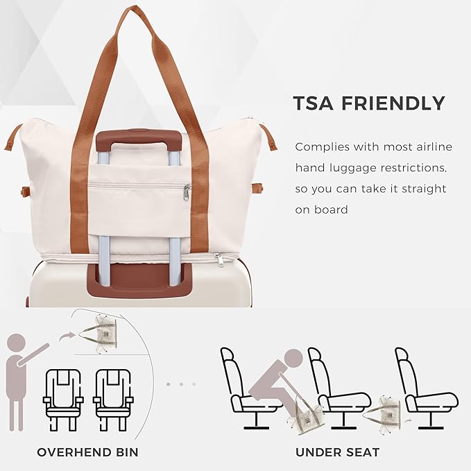 24 Inch Checked Suitcase with TSA Lock Travel Duffel Bag Wet-Dry Toiletry Bag, Ivory