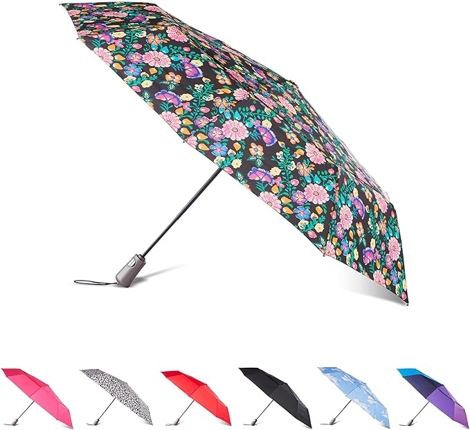 Totes Auto Open/Close Windproof Ultimate Compact Umbrella with UV and Water Repellent Protection