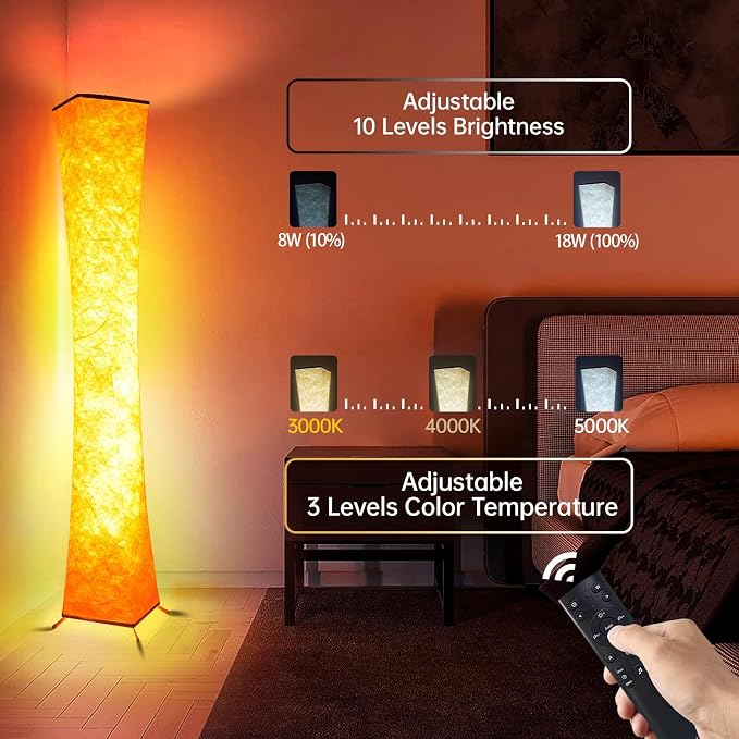 2 Pcs Floor Lamp, 61'' Smart RGB LED Corner Lamp with Music Sync and 16 Million DIY Colors, 3 Color Temperature, APP & Remote Control, Color Changing Standing Floor Lamp for Bedroom Living Room