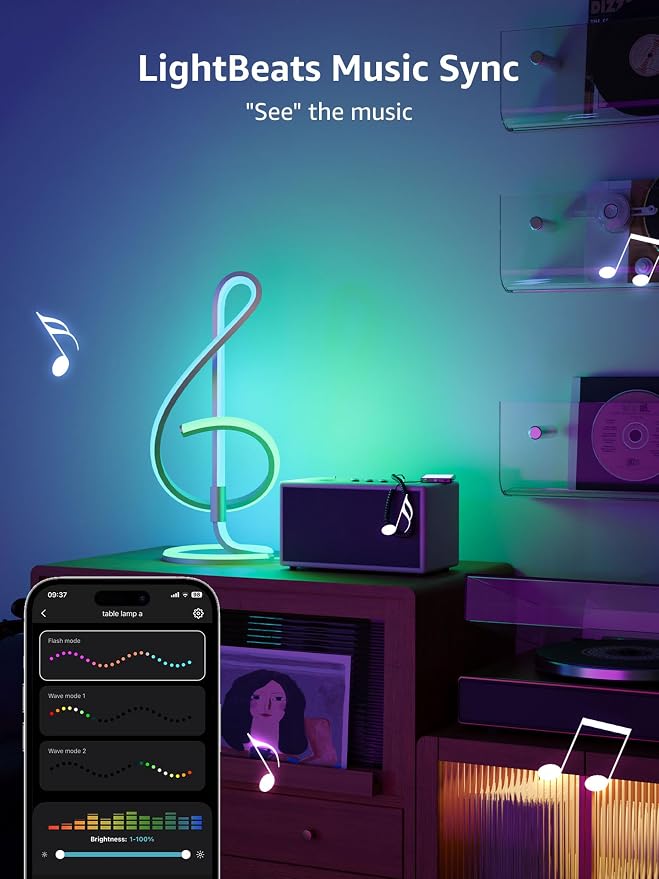Lepro TB2 AI Smart Table Lamp, RGB+IC Modern Treble Clef Spiral Desk Light | Music Sync, Segmented DIY, Works with Alexa Google Home, APP Control LED Color Changing Mood Lighting, 2.4 GHz WiFi/Bluetooth