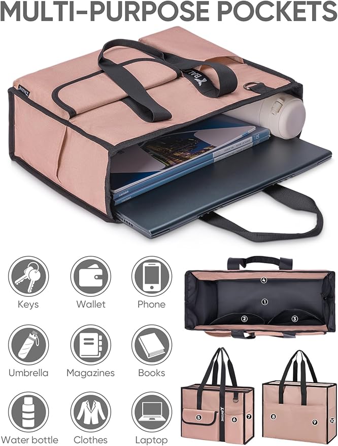 BALEINE Large Utility Tote Bag with Reinforced Bottom, Multi Pockets Foldable Tote Bag for Nurse, Travel, Work