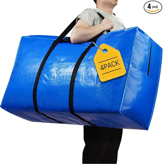 57 Gallon Extra Large Storage Bags, XXL Jumbo Large Moving Bags Heavy Duty, Storage Totes Moving Boxes Supplies for College, Foldable Duffle Bag for Travel, Christmas Tree Bag, 42x23x13.5inch - 4PACK