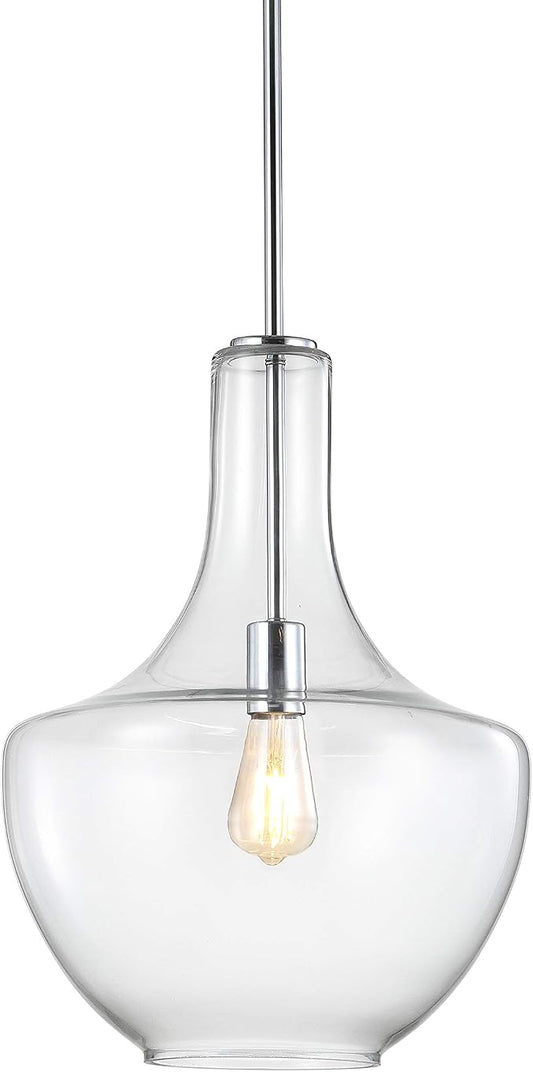 JONATHAN Y Watts Schoolhouse 13.25" Pendant Light, Chrome/Clear | 1-Light, Mid-Century Modern Style, Metal Hanging Lamp, Adjustable, Kitchen Island Fixture, Glass Shade, LED Bulb Included